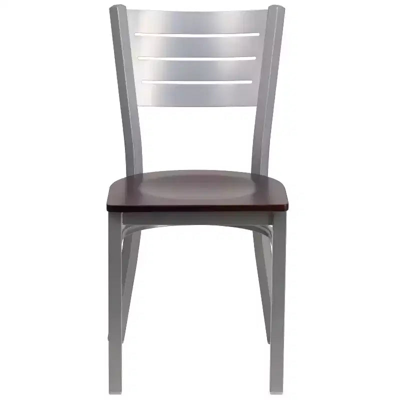 Emma and Oliver 2 Pack Silver Slat Back Metal Restaurant Chair