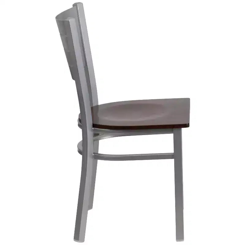 Emma and Oliver 2 Pack Silver Slat Back Metal Restaurant Chair