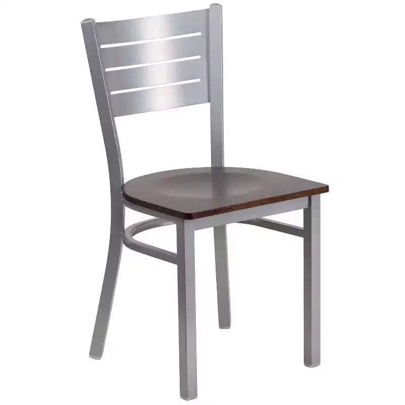 Emma and Oliver 2 Pack Silver Slat Back Metal Restaurant Chair