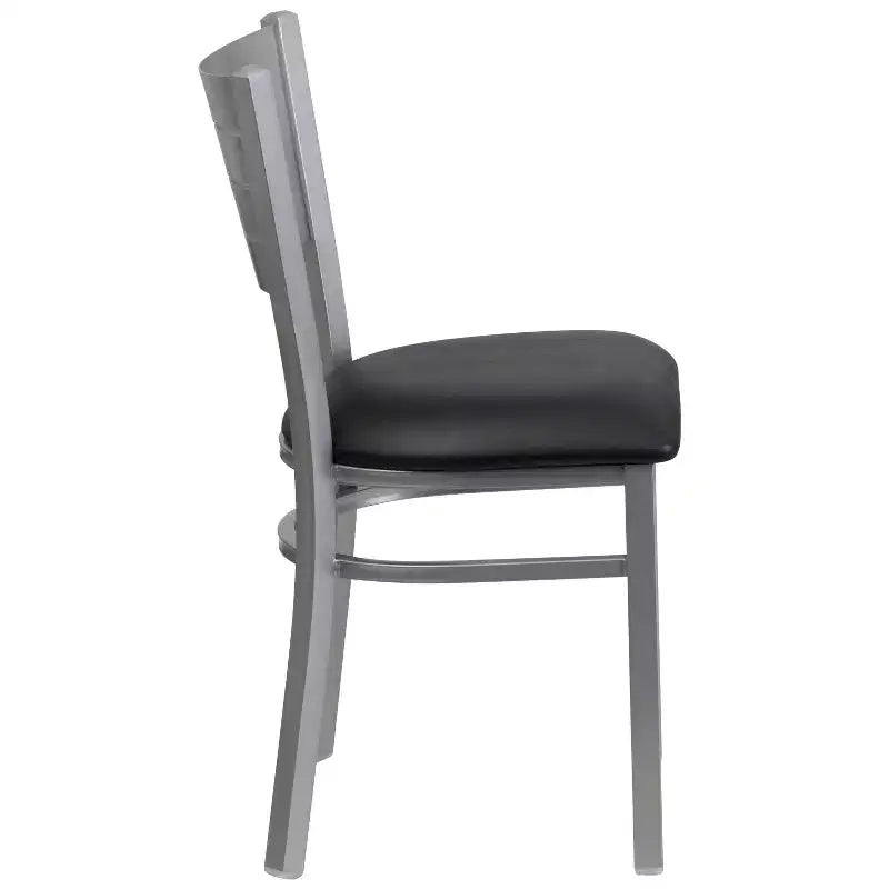 Emma and Oliver 2 Pack Silver Slat Back Metal Restaurant Chair