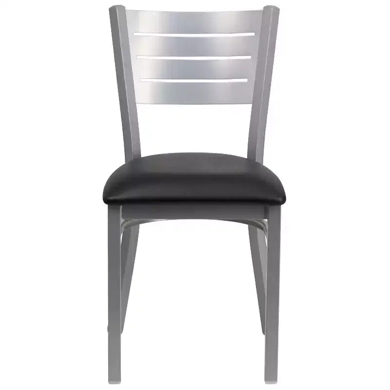Emma and Oliver 2 Pack Silver Slat Back Metal Restaurant Chair