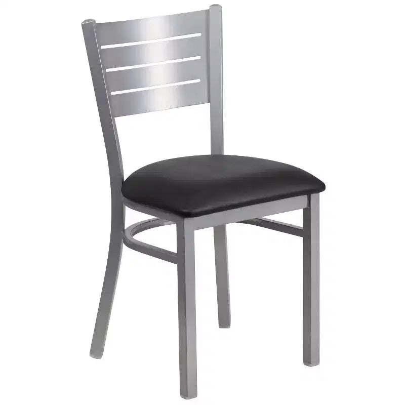 Emma and Oliver 2 Pack Silver Slat Back Metal Restaurant Chair