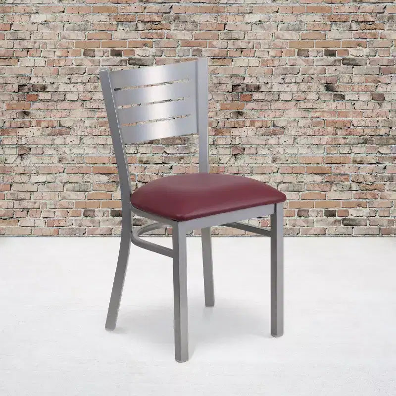 Emma and Oliver 2 Pack Silver Slat Back Metal Restaurant Chair