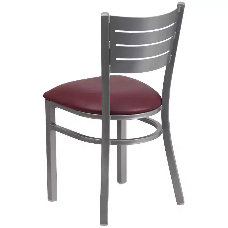 Emma and Oliver 2 Pack Silver Slat Back Metal Restaurant Chair