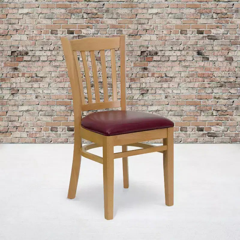 Emma and Oliver 2 Pack Vertical Slat Back Wooden Restaurant Chair