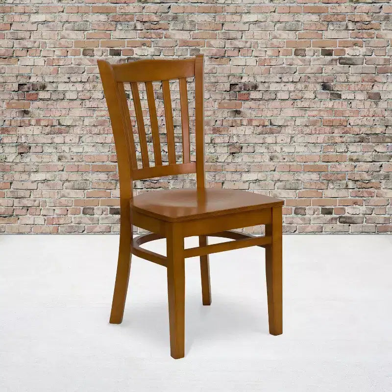 Emma and Oliver 2 Pack Vertical Slat Back Wooden Restaurant Chair