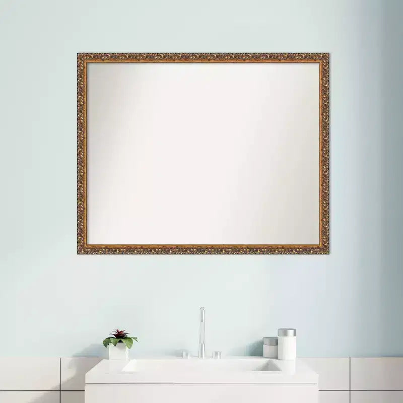 Amanti Art Antique Bronze Non-Beveled Wood Bathroom Wall Mirror