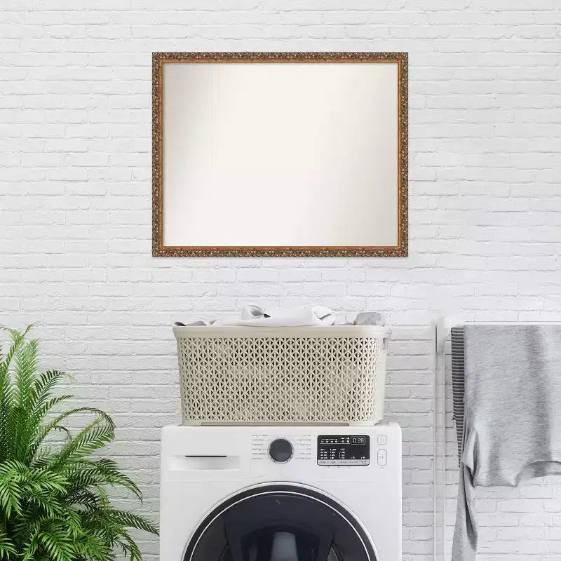 Amanti Art Antique Bronze Non-Beveled Wood Bathroom Wall Mirror