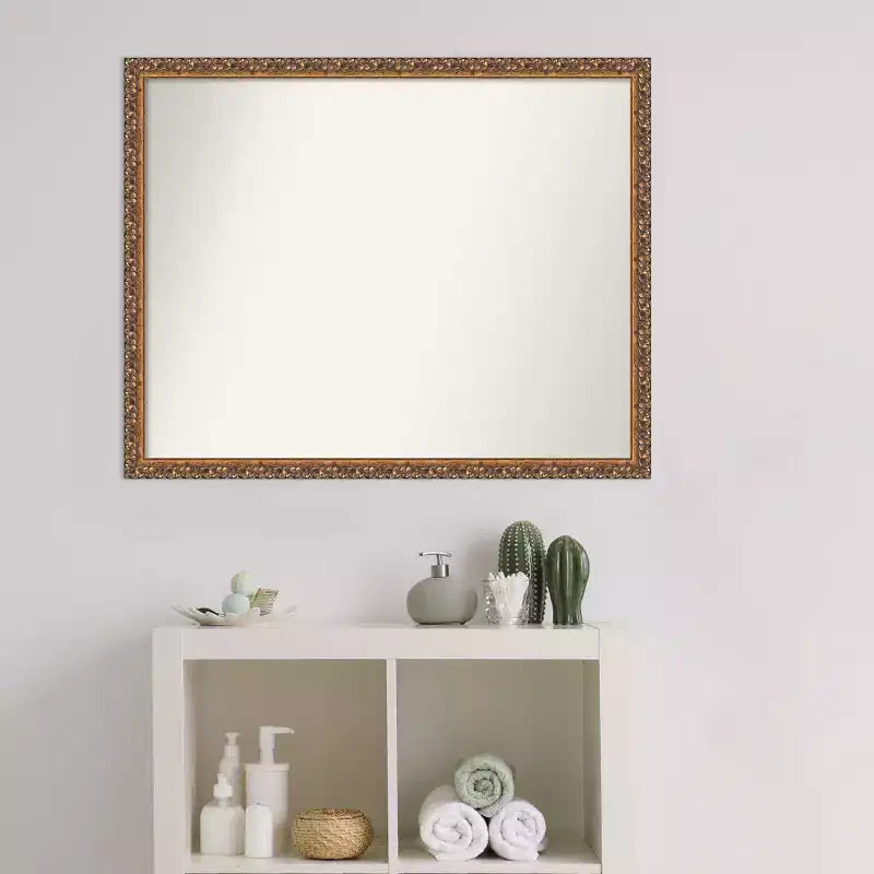 Amanti Art Antique Bronze Non-Beveled Wood Bathroom Wall Mirror