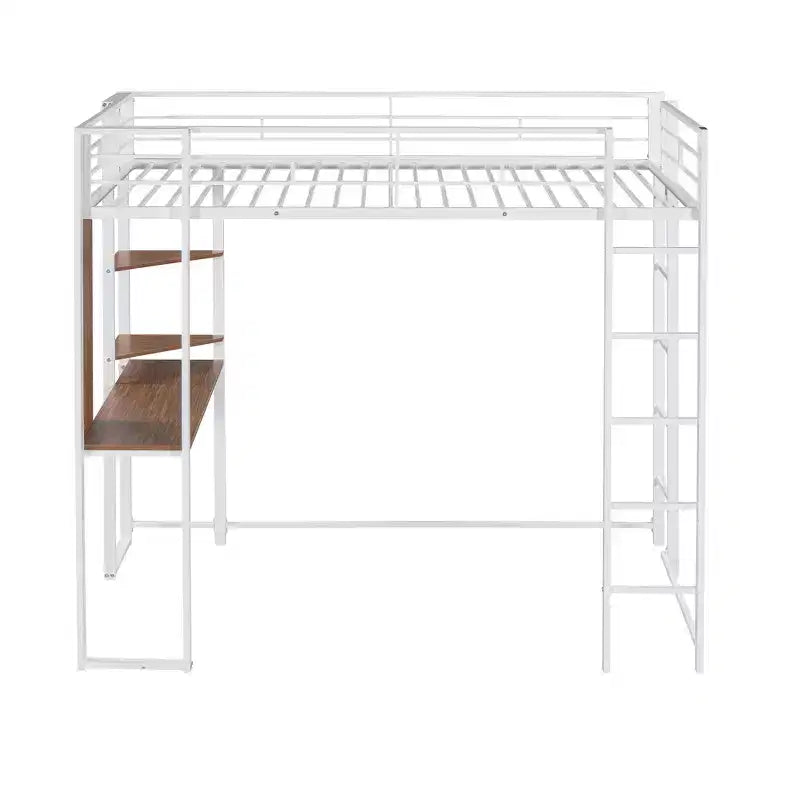 Twin Metal Loft Bed with 2 Shelves and Desk - ModernLuxe