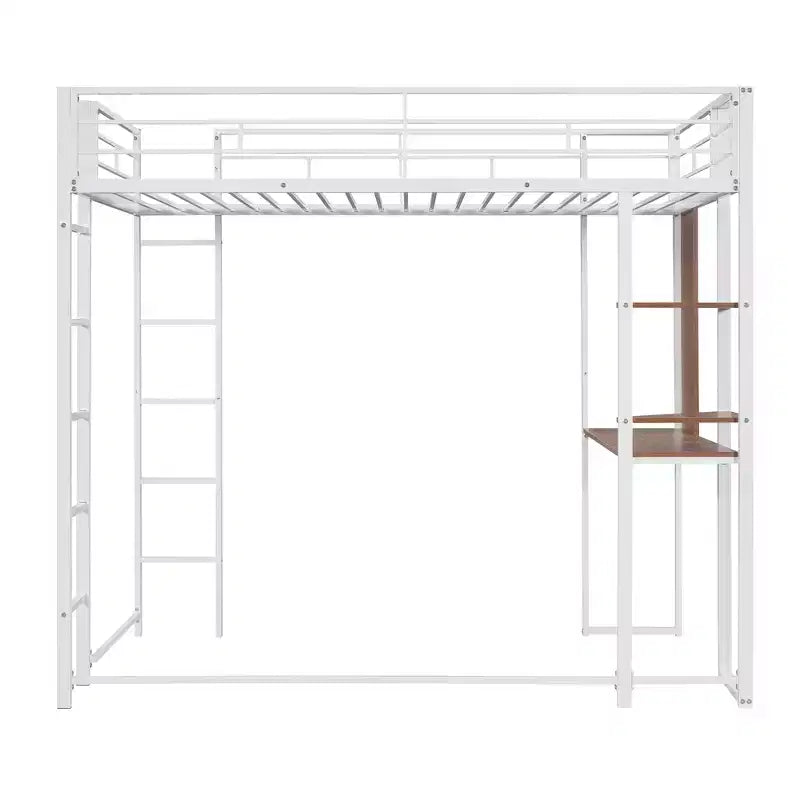 Twin Metal Loft Bed with 2 Shelves and Desk - ModernLuxe