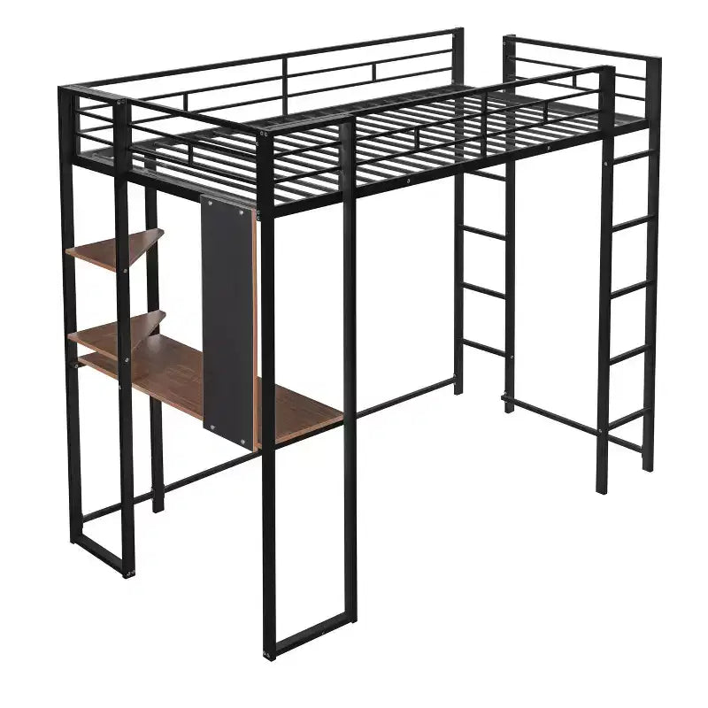 Twin Metal Loft Bed with 2 Shelves and Desk - ModernLuxe