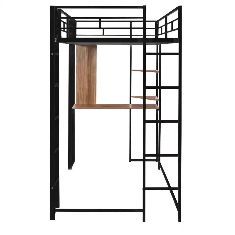 Twin Metal Loft Bed with 2 Shelves and Desk - ModernLuxe