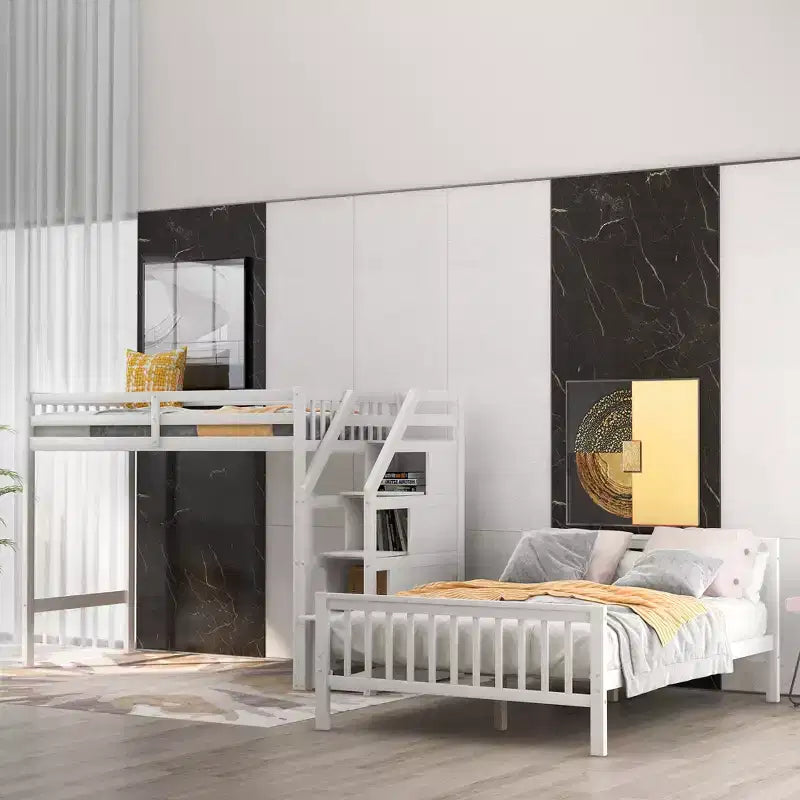 Twin over Full Loft Bed with Staircase - ModernLuxe