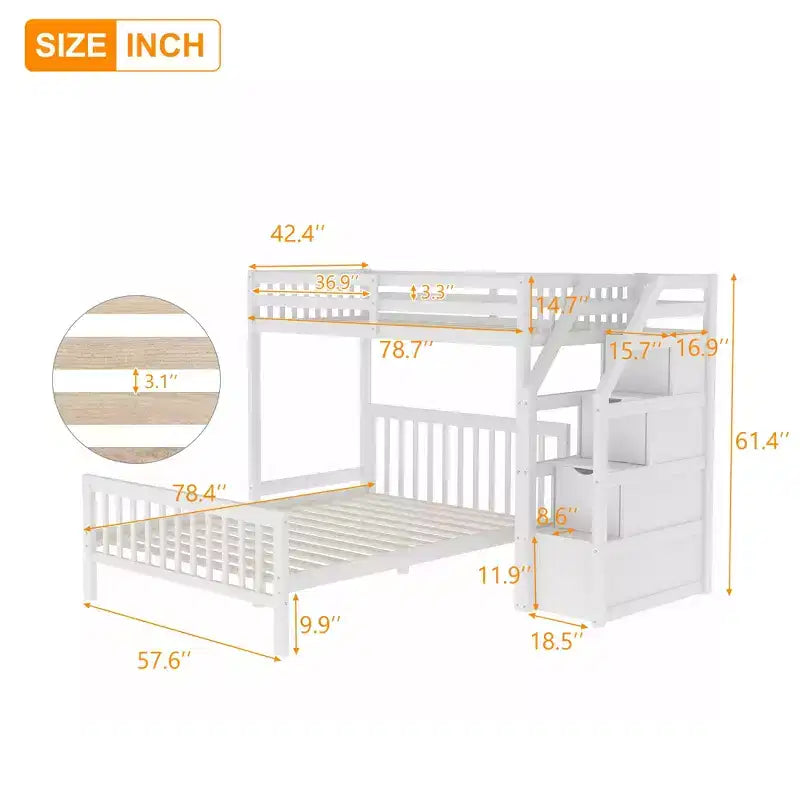 Twin over Full Loft Bed with Staircase - ModernLuxe