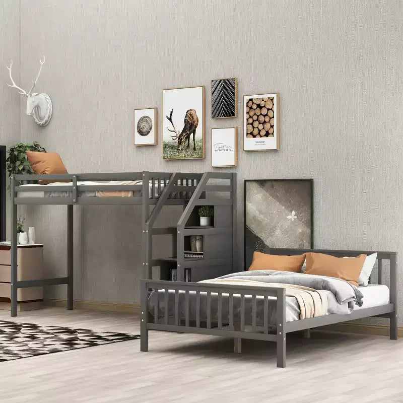 Twin over Full Loft Bed with Staircase - ModernLuxe