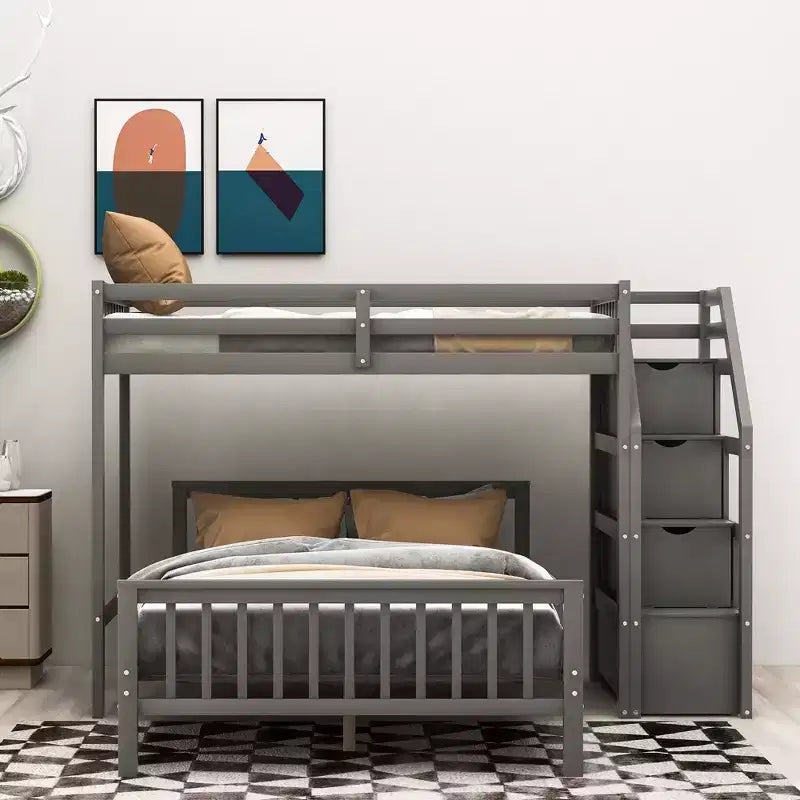 Twin over Full Loft Bed with Staircase - ModernLuxe