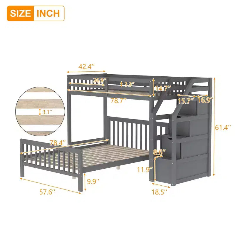 Twin over Full Loft Bed with Staircase - ModernLuxe
