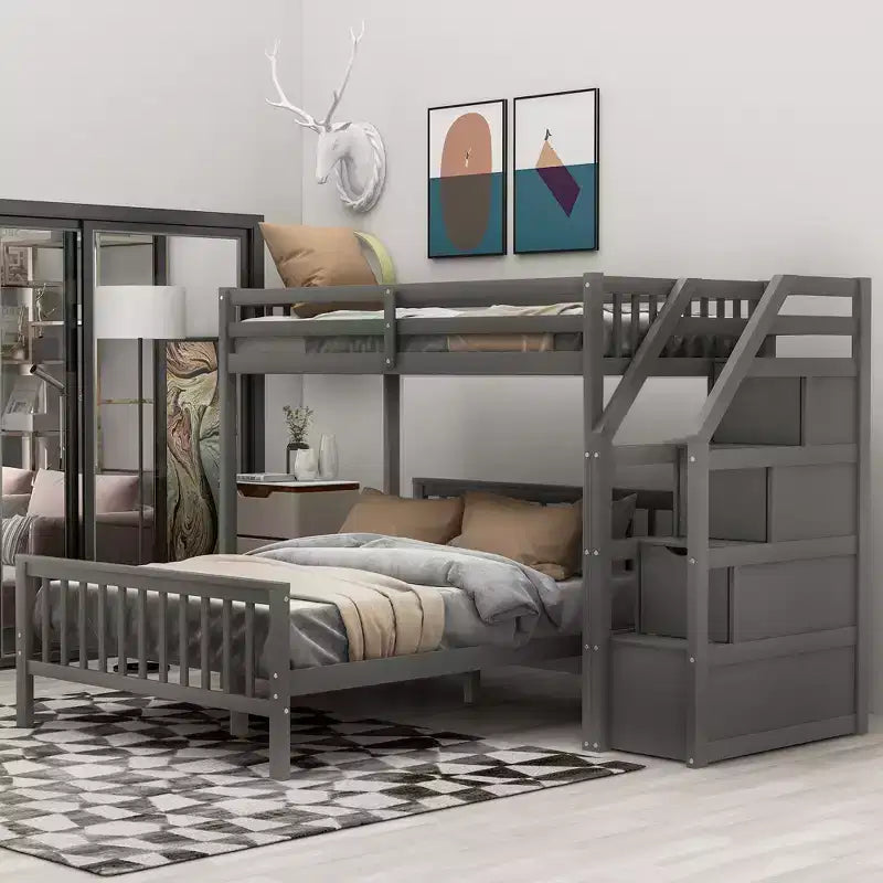 Twin over Full Loft Bed with Staircase - ModernLuxe