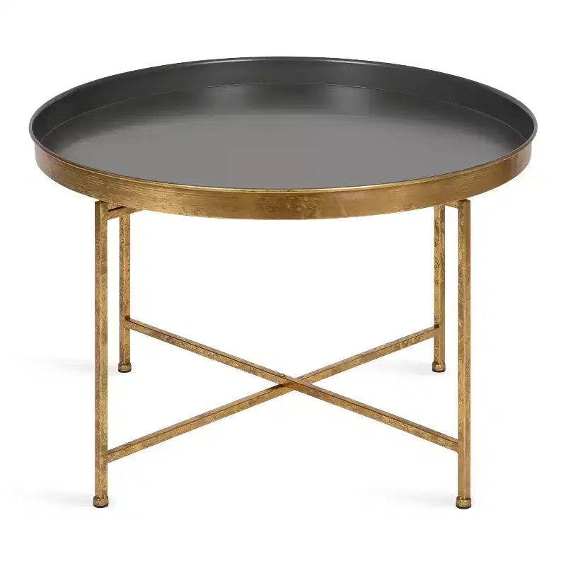 Kate and Laurel Celia Round Metal Coffee Table, 28.25x28.25x19, Gray and Gold