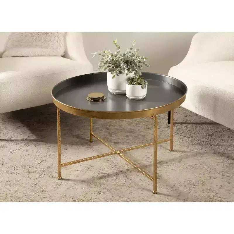 Kate and Laurel Celia Round Metal Coffee Table, 28.25x28.25x19, Gray and Gold