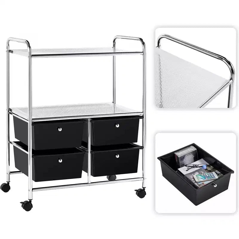 Yaheetech 4-Drawer & 2-Shelf Rolling Storage Cart with Wheels,Black