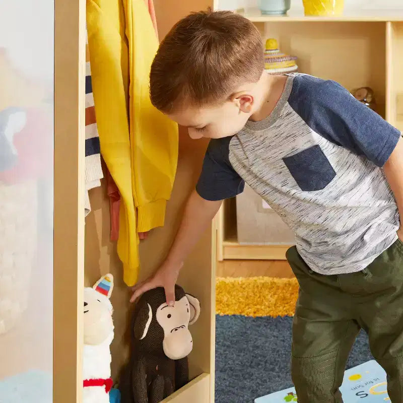 Guidecraft Kids' Rotating Dress Up Storage Center: Clothing Rack, Playroom and Bedroom Closet Organizer with Mirrors and Shelves