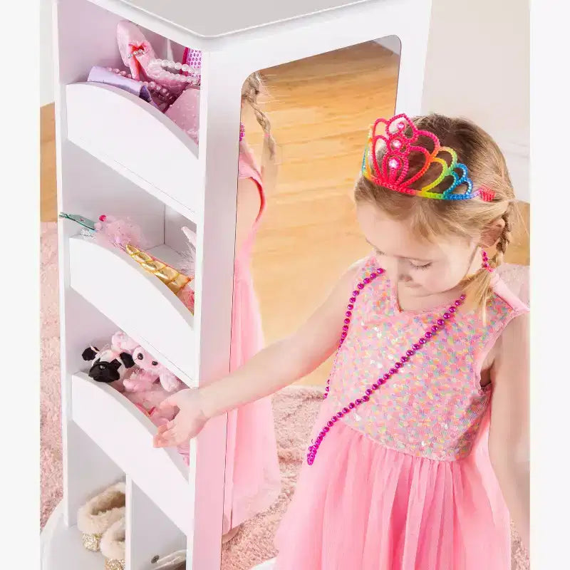 Guidecraft Kids' Rotating Dress Up Storage Center: Clothing Rack, Playroom and Bedroom Closet Organizer with Mirrors and Shelves