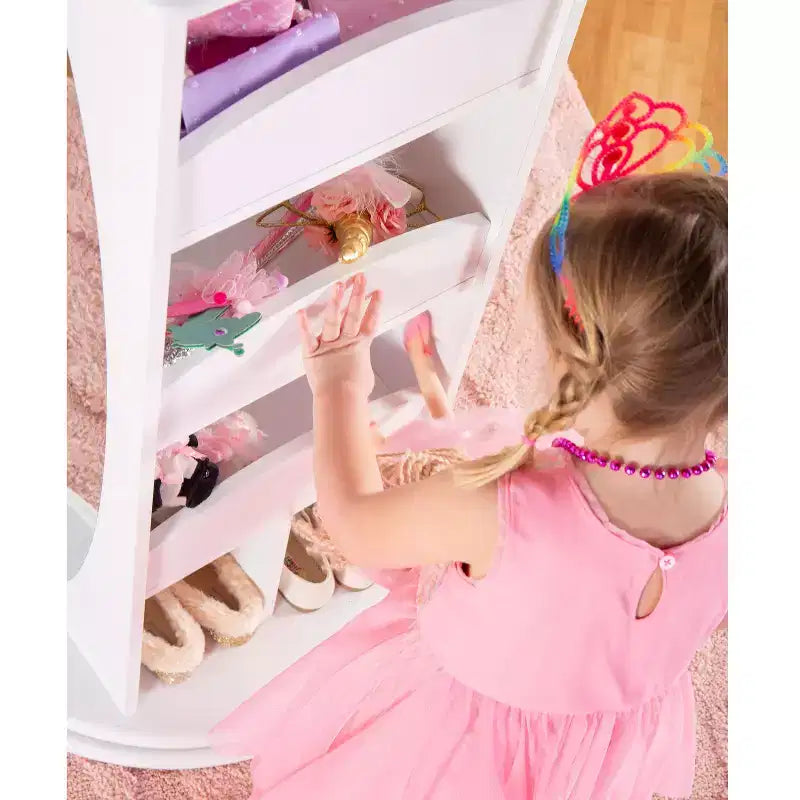 Guidecraft Kids' Rotating Dress Up Storage Center: Clothing Rack, Playroom and Bedroom Closet Organizer with Mirrors and Shelves
