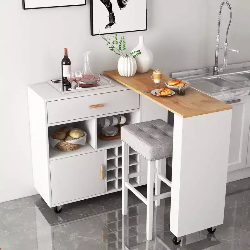 Costway Reversible Folding Kitchen Island Cart Utility Storage Trolley Wine Rack Shelves