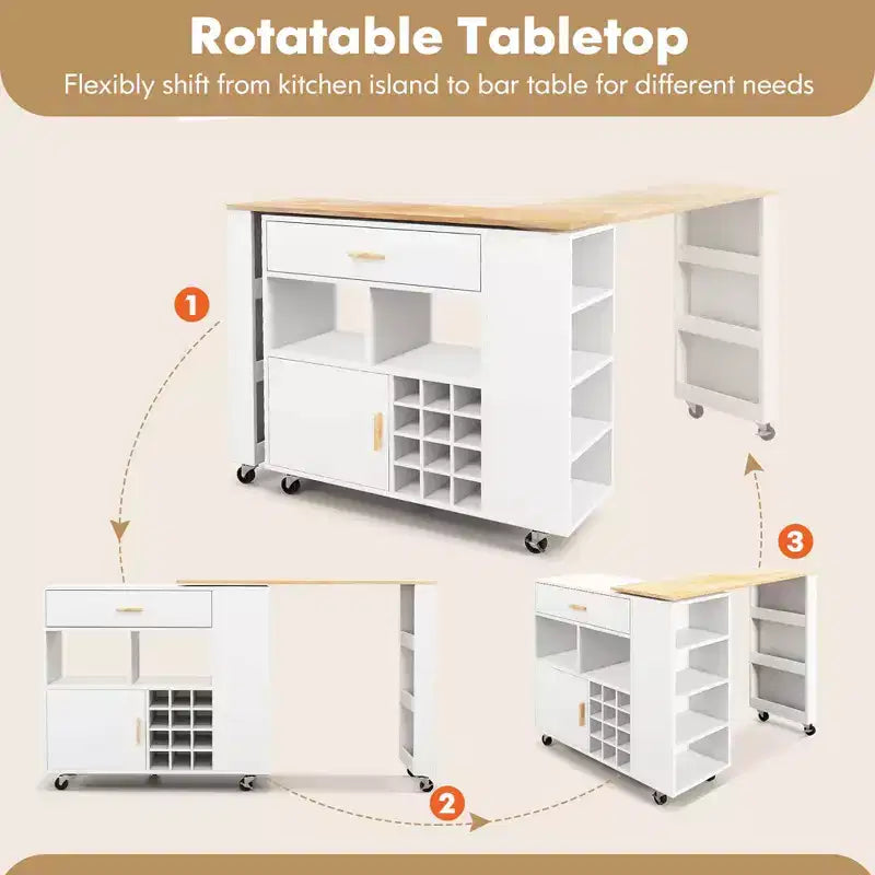 Costway Reversible Folding Kitchen Island Cart Utility Storage Trolley Wine Rack Shelves