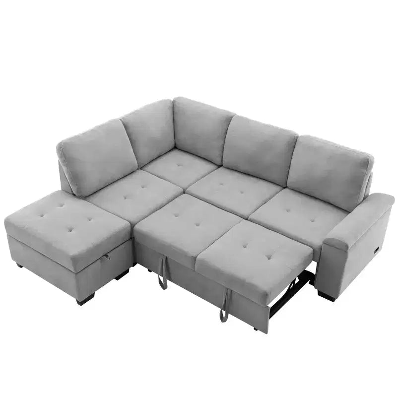 L-Shape Sleeper Sectional Sofa, Sofa Bed with Storage Ottoman & USB Charge-ModernLuxe