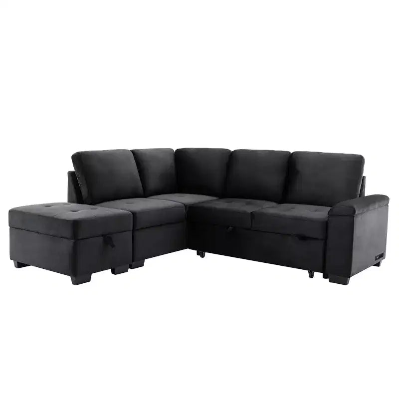 L-Shape Sleeper Sectional Sofa, Sofa Bed with Storage Ottoman & USB Charge-ModernLuxe