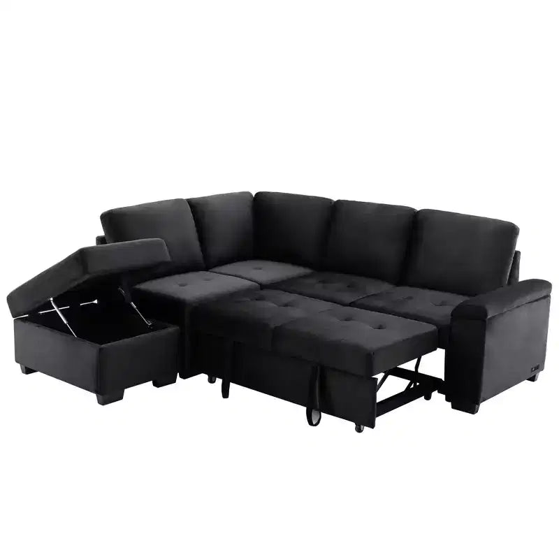 L-Shape Sleeper Sectional Sofa, Sofa Bed with Storage Ottoman & USB Charge-ModernLuxe