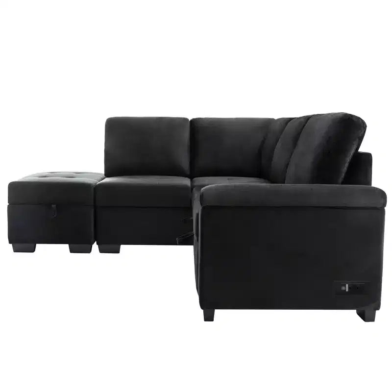 L-Shape Sleeper Sectional Sofa, Sofa Bed with Storage Ottoman & USB Charge-ModernLuxe