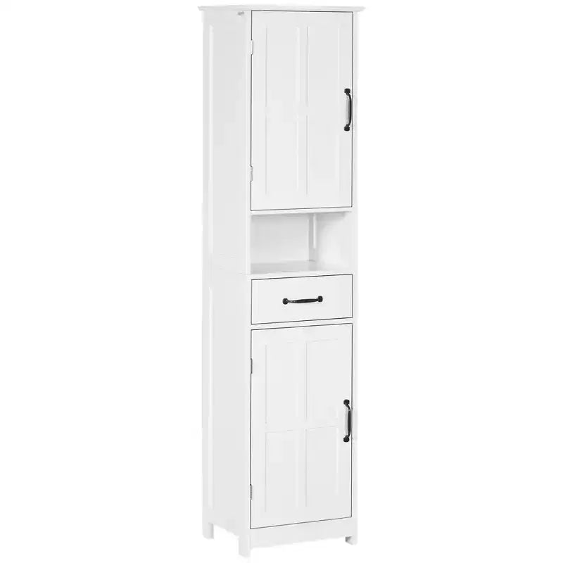 kleankin Slim Bathroom Storage Cabinet, Tall Bathroom Cabinet, Linen Tower with Open Shelf, Drawer, Recessed Doors, and Adjustable Shelves, White