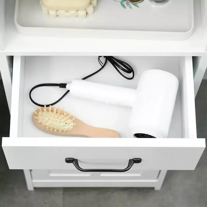 kleankin Slim Bathroom Storage Cabinet, Tall Bathroom Cabinet, Linen Tower with Open Shelf, Drawer, Recessed Doors, and Adjustable Shelves, White