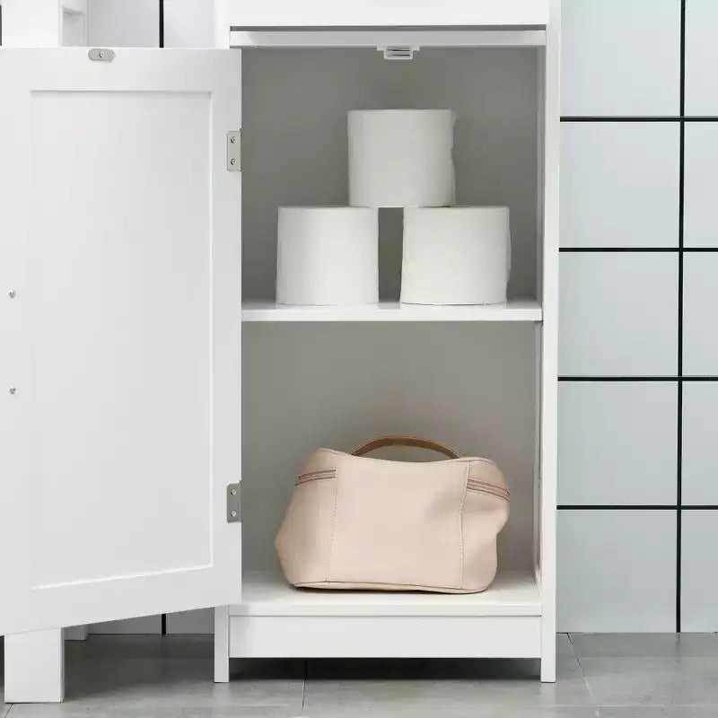 kleankin Slim Bathroom Storage Cabinet, Tall Bathroom Cabinet, Linen Tower with Open Shelf, Drawer, Recessed Doors, and Adjustable Shelves, White