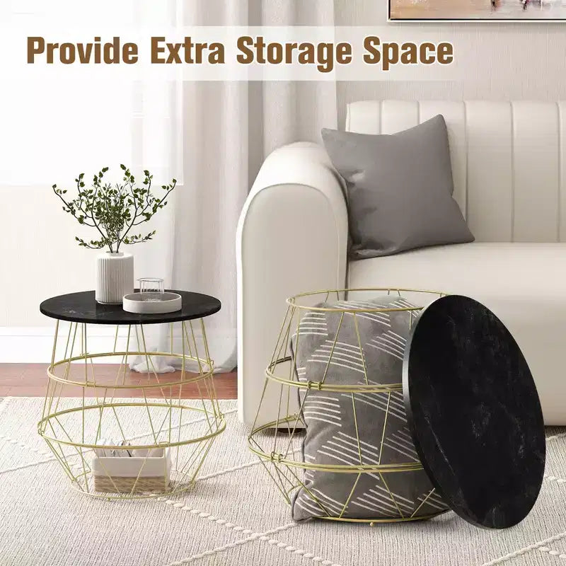 Costway Round Side End Coffee Sofa Table Nightstand with Storage Space Removeable Top
