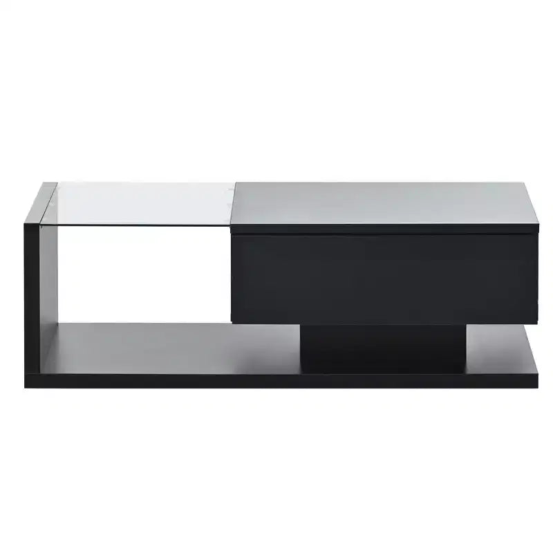 Modern Coffee Table with Tempered Glass Top, Rectangle Center Cocktail Table with High-gloss UV Surface, Sofa Table Side Table, Black/White-ModernLuxe