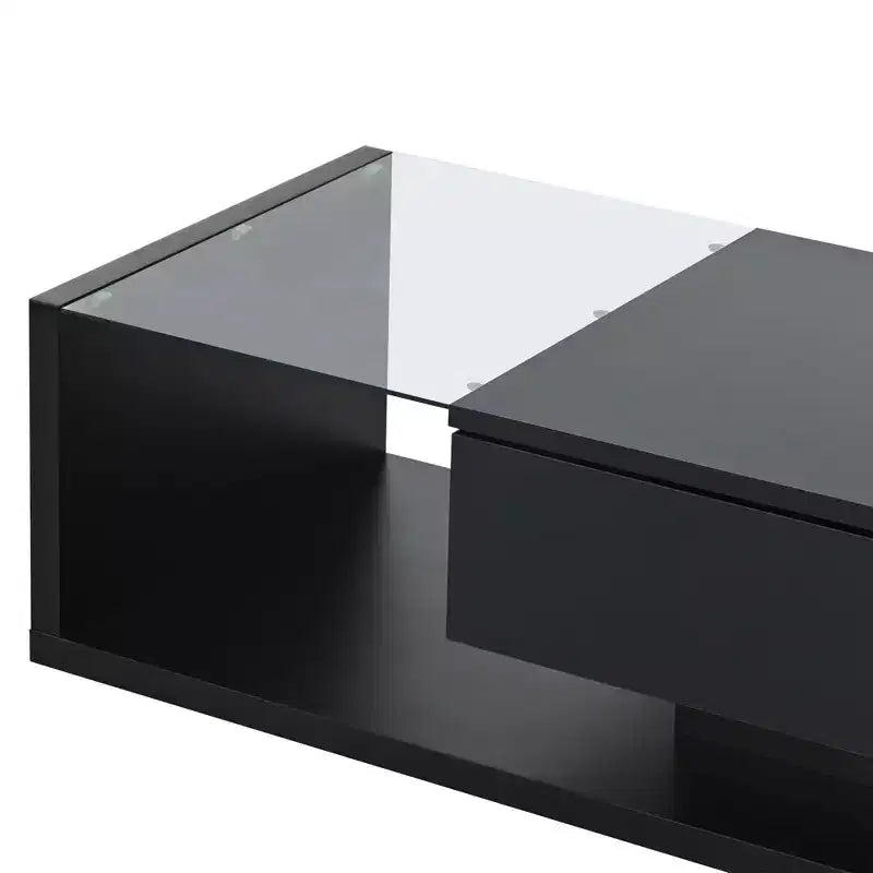 Modern Coffee Table with Tempered Glass Top, Rectangle Center Cocktail Table with High-gloss UV Surface, Sofa Table Side Table, Black/White-ModernLuxe