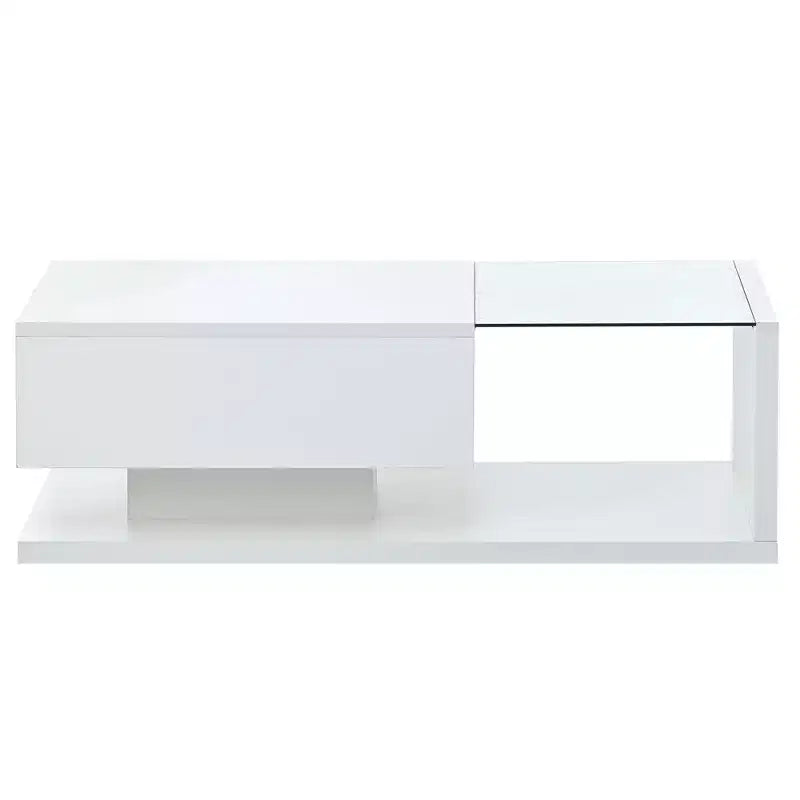 Modern Coffee Table with Tempered Glass Top, Rectangle Center Cocktail Table with High-gloss UV Surface, Sofa Table Side Table, Black/White-ModernLuxe