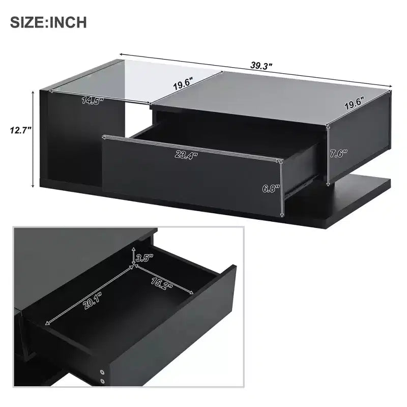 Modern Coffee Table with Tempered Glass Top, Rectangle Center Cocktail Table with High-gloss UV Surface, Sofa Table Side Table, Black/White-ModernLuxe