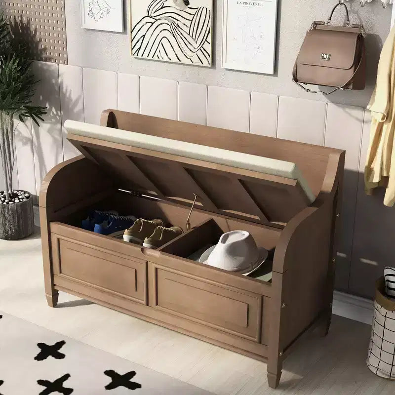 42 Rustic Solid Wood Entryway Multipurpose Storage Bench with Safety Hinges - ModernLuxe