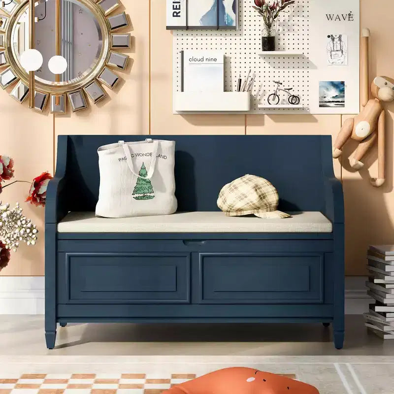 42 Rustic Solid Wood Entryway Multipurpose Storage Bench with Safety Hinges - ModernLuxe