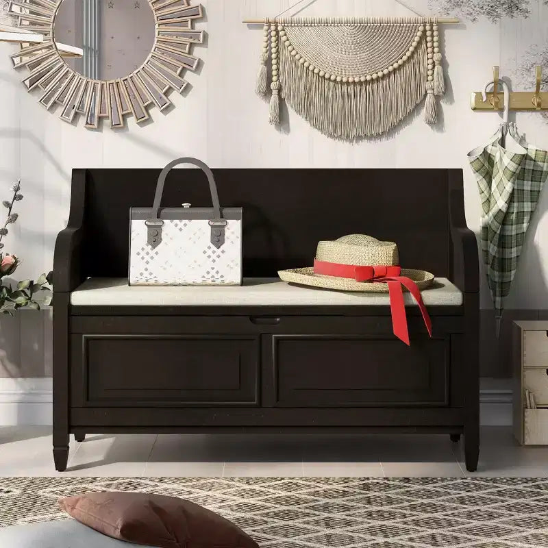 42 Rustic Solid Wood Entryway Multipurpose Storage Bench with Safety Hinges - ModernLuxe