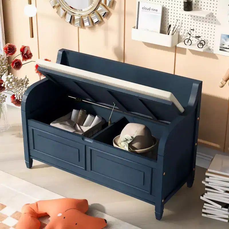 42 Rustic Solid Wood Entryway Multipurpose Storage Bench with Safety Hinges - ModernLuxe