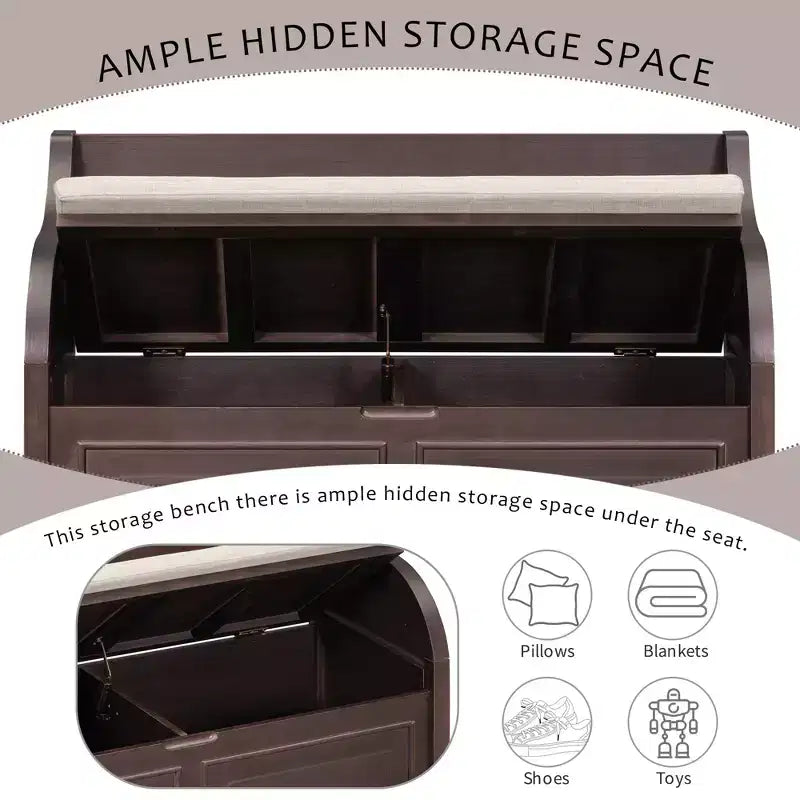 42 Rustic Solid Wood Entryway Multipurpose Storage Bench with Safety Hinges - ModernLuxe
