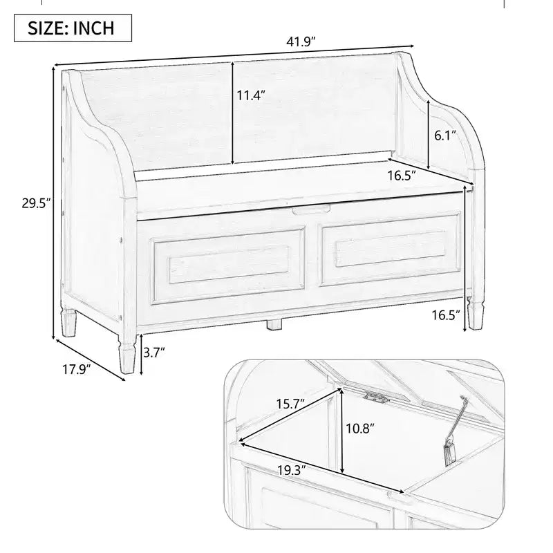 42 Rustic Solid Wood Entryway Multipurpose Storage Bench with Safety Hinges - ModernLuxe