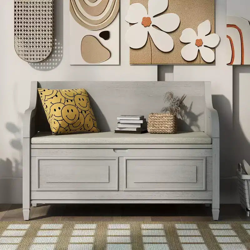 42 Rustic Solid Wood Entryway Multipurpose Storage Bench with Safety Hinges - ModernLuxe